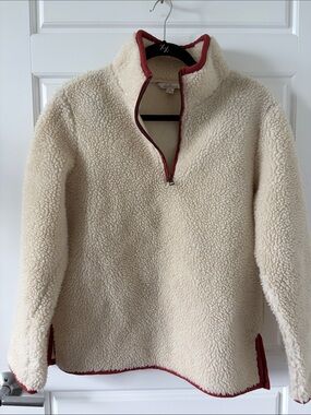 L.L. Bean Cream Sherpa Zip with Red Trim